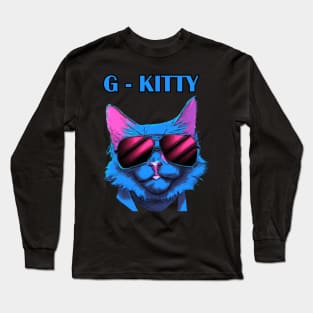 Cool Kitty Synthwave Retro Long Sleeve T-Shirt